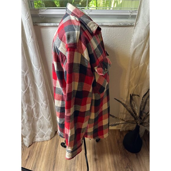 Redhead Mens Red & Black Buffalo Plaid Flannel Shirt L 100% Cotton Button-Up - Picture 12 of 16